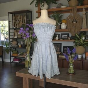 Thirty/Thirty LA Light Blue Strapless Smocked Mini Dress M – Ruffle Summer Boho